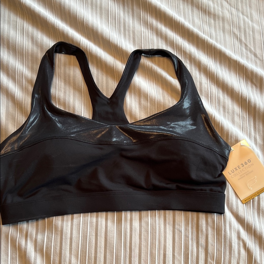 Luxe Shiny Black Sports Bra